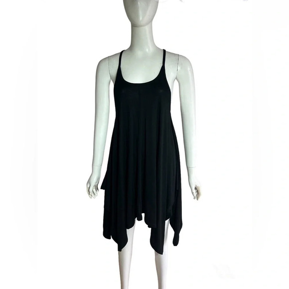 Peruvian Connection Dress Black Mini Handkerchief Hem Pima Cotton Modal XS - Picture 1 of 6